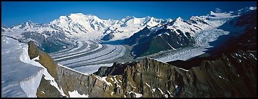High mountain landscape with glaciers and snow-covered peaks. Wrangell-St Elias National Park (Panoramic color)