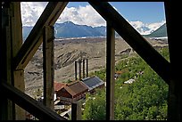 Kennecott power plant and Root Glacier seen from the Mill. Wrangell-St Elias National Park, Alaska, USA.