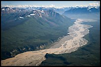 Aerial view of valley with wide braided river. Wrangell-St Elias National Park ( color)