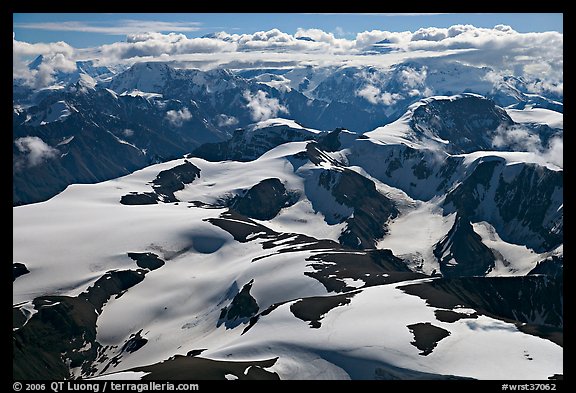 Aerial view of Saint Elias Mountains. Wrangell-St Elias National Park, Alaska, USA.