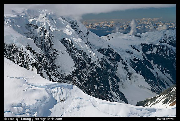 Aerial view of glaciated peak, University Range. Wrangell-St Elias National Park, Alaska, USA.