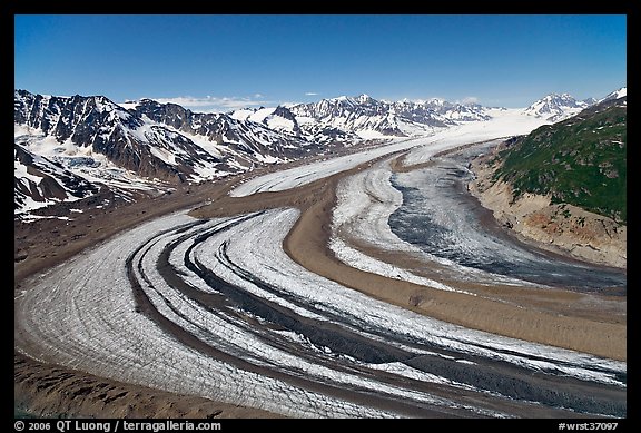 Aerial view of curving glacier near Bagley Field. Wrangell-St Elias National Park (color)