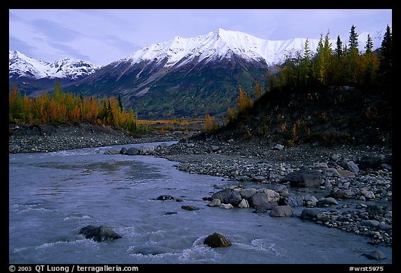 Kenicott River and Wrangell Mountains. Wrangell-St Elias National Park (color)