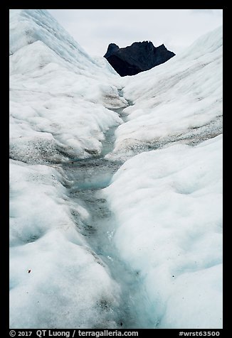 Glacial stream on Root Glacier and peak. Wrangell-St Elias National Park (color)