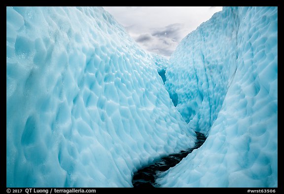 Glacial stream in narrow ice canyon, Root Glacier. Wrangell-St Elias National Park (color)