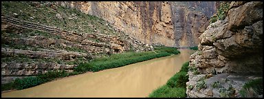Rio Grande River flowing through Santa Elena Canyon. Big Bend National Park (Panoramic color)