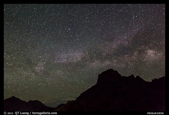 Starry sky and Milky Way above Chisos Mountains. Big Bend National Park, Texas, USA.