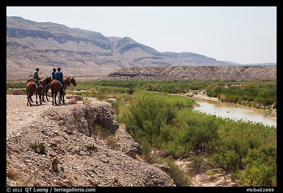 Horsemen and Rio Grande River. Big Bend National Park, Texas, USA.