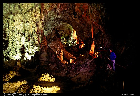 Visitor in large room. Carlsbad Caverns National Park (color)