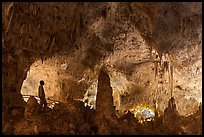 Park visitor looking, cave room. Carlsbad Caverns National Park, New Mexico, USA.