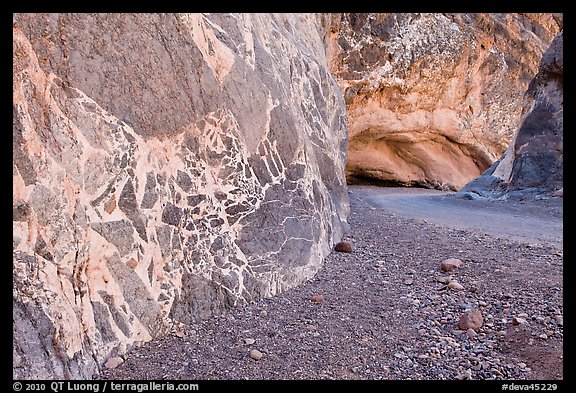 Patterned wall and road, Titus Canyon. Death Valley National Park, California, USA.