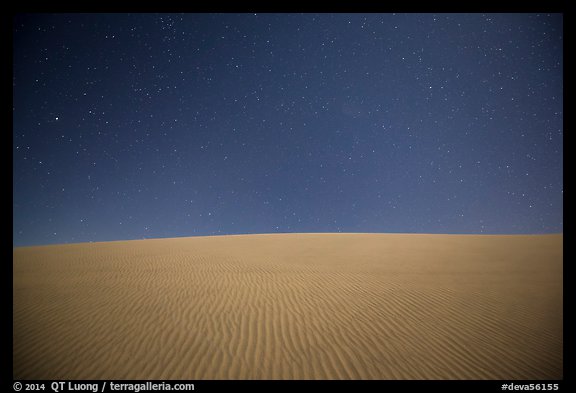 Dune ripples and starry sky. Death Valley National Park, California, USA.