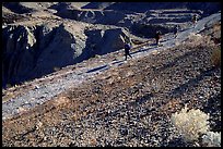 Hikers on slopes above side canyon. Death Valley National Park, California, USA. (color)