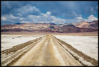 West Side Road crossing Salt Pan. Death Valley National Park, California, USA.
