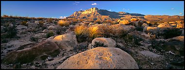 Boulders and Guadalupe range. Guadalupe Mountains National Park (Panoramic color)