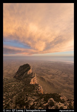 El Capitan backside and sunset clouds. Guadalupe Mountains National Park, Texas, USA.