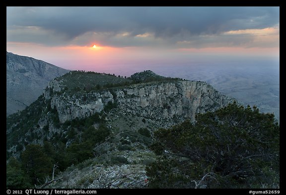Cloudy sunrise from flanks of Guadalupe Peak. Guadalupe Mountains National Park (color)