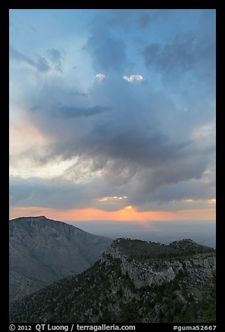 Dark clouds at sunrise over mountains. Guadalupe Mountains National Park, Texas, USA.