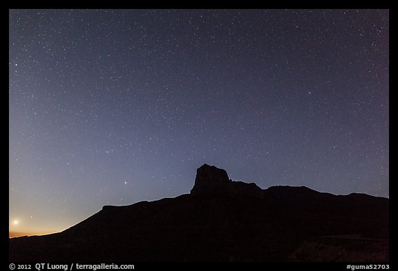 Stars above El Capitan at night. Guadalupe Mountains National Park, Texas, USA.