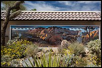 Desert plants and mural, Oasis Visitor Center. Joshua Tree National Park, California, USA.