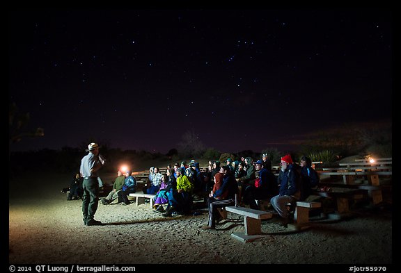 Ranger speaking during nightime program. Joshua Tree National Park, California, USA.
