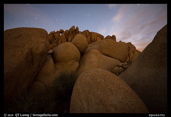 Granite boulders at night. Joshua Tree National Park, California, USA.