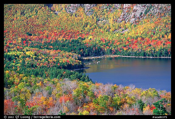 Eagle Lake, surrounded by slopes in fall foliage. Acadia National Park (color)