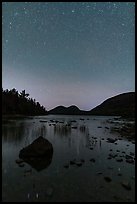 Jordan Pond and Bubbles with starry sky. Acadia National Park, Maine, USA.