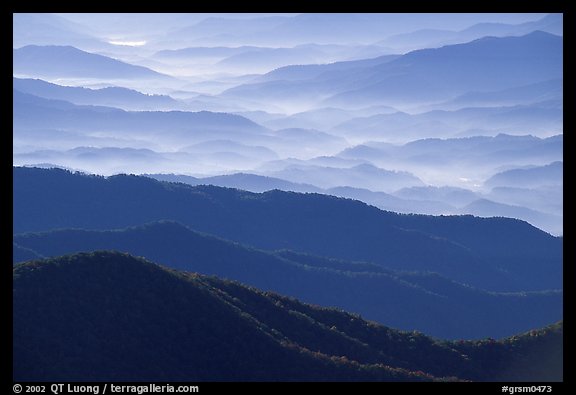 Blue ridges and valley from Clingman's dome, early morning, North Carolina. Great Smoky Mountains National Park (color)
