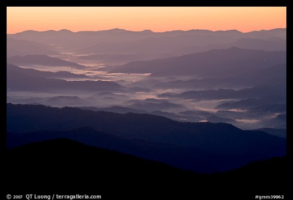 Ridges and valley fog seen from Clingman Dome, sunrise, North Carolina. Great Smoky Mountains National Park (color)