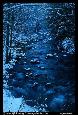 Creek and snowy trees in winter, Tennessee. Great Smoky Mountains National Park (color)