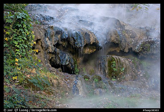 Steam and tufa terrace. Hot Springs National Park, Arkansas, USA.