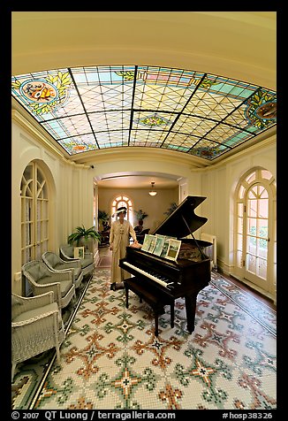 Music room with ceiling of art glass, Fordyce Bathhouse. Hot Springs National Park, Arkansas, USA.