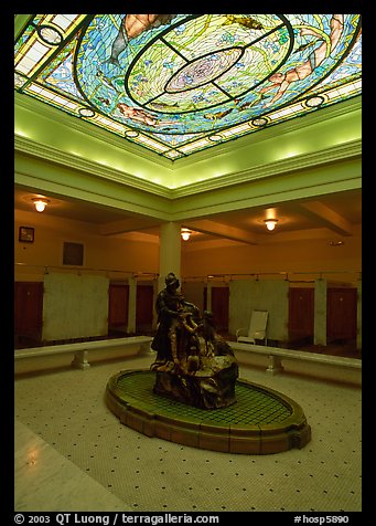 Court with stained glass roof in Fordyce bathhouse. Hot Springs National Park (color)