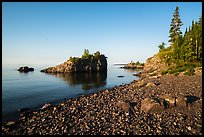 Rocky beach, offshore islet, and Lake Superior, Mott Island. Isle Royale National Park ( color)
