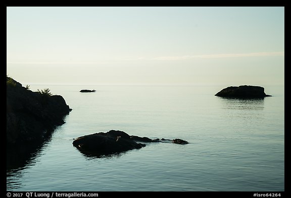 Dark rocks, early morning, Lake Superior. Isle Royale National Park (color)