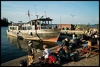 Backpackers wait to board ferry at Rock Harbor. Isle Royale National Park ( color)