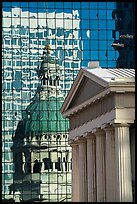 Old Courthouse and its reflection in glass building. Gateway Arch National Park ( color)