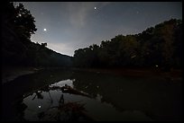 Green River, stars and fireflies at night, Houchin Ferry. Mammoth Cave National Park, Kentucky, USA.