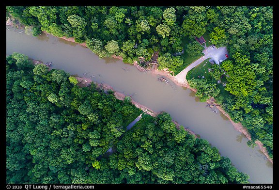 Aerial view of Green River and Houchin Ferry looking down. Mammoth Cave National Park (color)