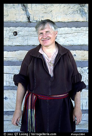 Park staff member wearing  outfit similar to that worn by the Voyageurs. Voyageurs National Park, Minnesota, USA.