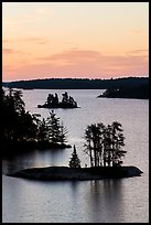 Islets and trees from above, Anderson Bay, sunrise. Voyageurs National Park ( color)