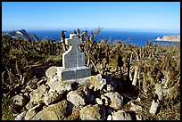 Monument commemorating Juan Rodriguez Cabrillo's landing on  island in 1542, San Miguel Island. Channel Islands National Park, California, USA. (color)