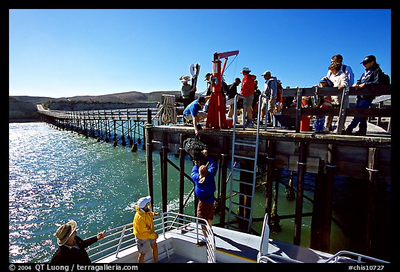 Approaching Bechers Bay pier, Santa Rosa Island. Channel Islands National Park, California, USA.