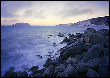 Boulders and coastline, Cuyler Harbor, sunset, San Miguel Island. Channel Islands National Park, California, USA.
