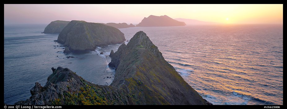 Spring sunset over ocean and islands, Anacapa Island. Channel Islands National Park, California, USA.