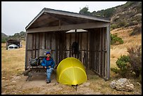 Camper, tent, wind shelter, Santa Rosa Island. Channel Islands National Park ( color)