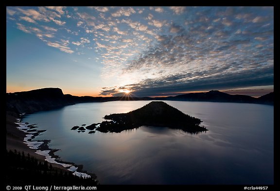Crater Lake and Wizard Island, sunrise. Crater Lake National Park (color)