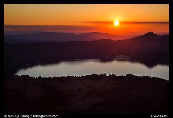 Crater Lake with setting sun from Mount Scott. Crater Lake National Park (color)