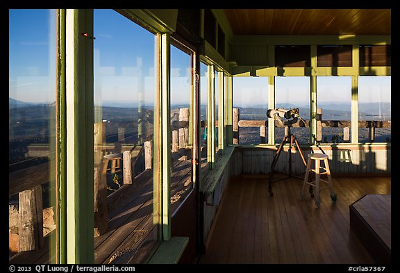 Interior of active fire lookout on Watchman. Crater Lake National Park (color)